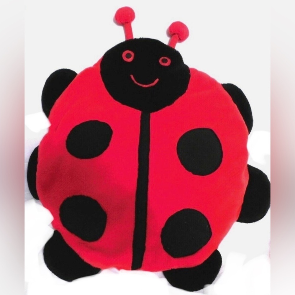 Lady Bug Round Bright Red Black Fuzzy Pillow Cover